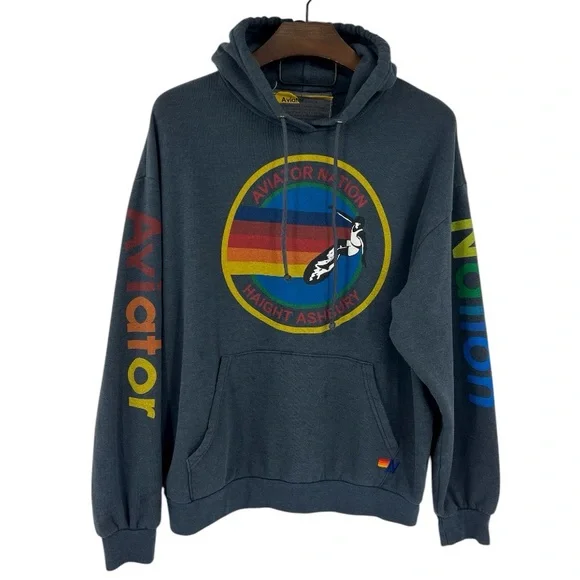AVIATOR MEN’S NATION RELAXED PULLOVER CHARCOAL HOODIE SZ L - Picture 1 of 13